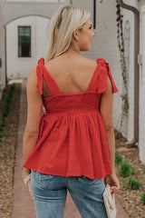Red Embroidered Babydoll Tie Strap Tank Top