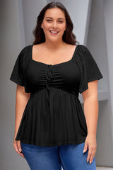 Black Plus Size Ruched Front Babydoll Top