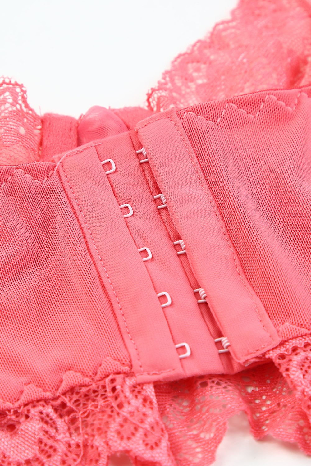 Pink Back Hook Lace Mesh Crochet Bralette Set