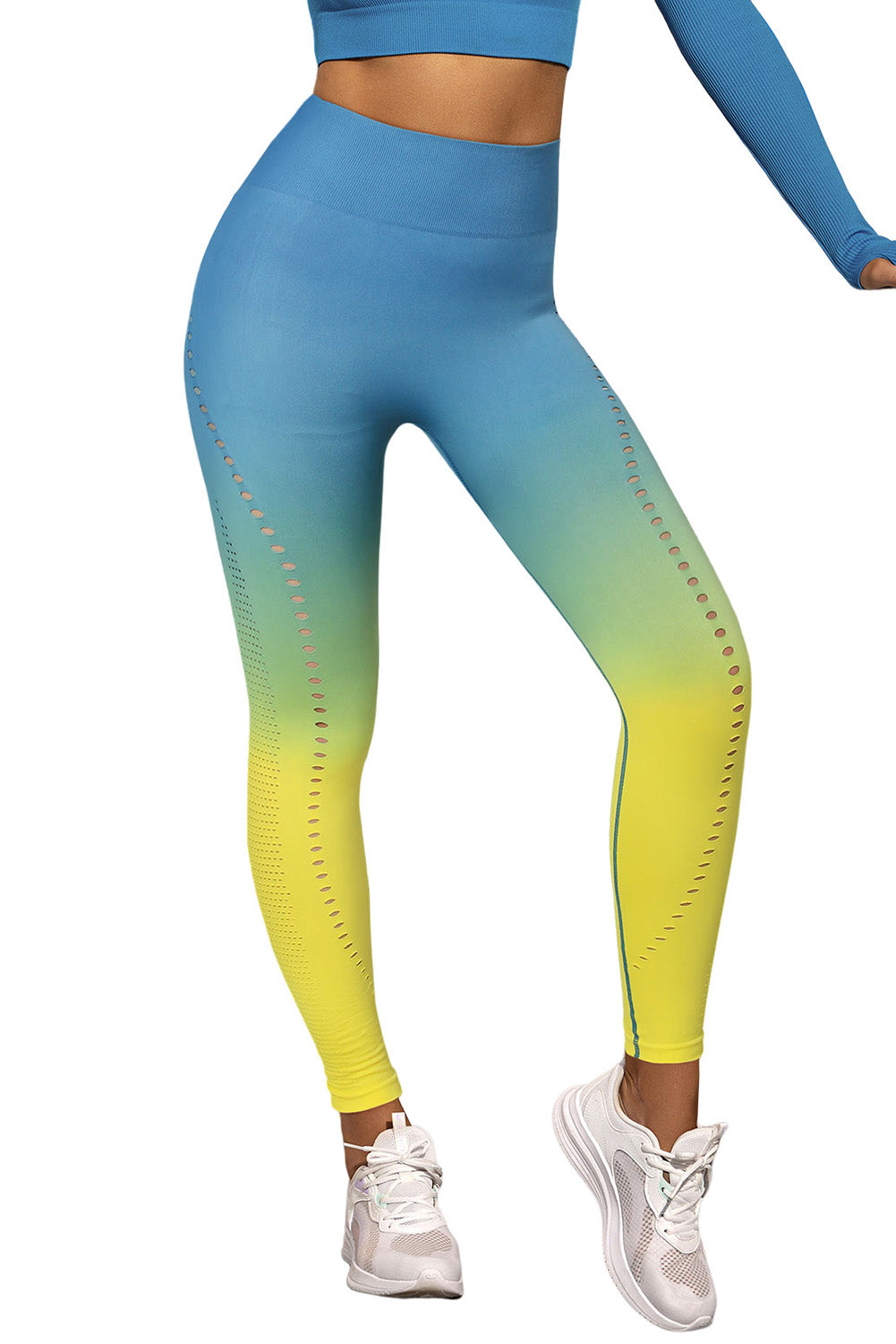 Multicolor Ombre Wide Waistband Laser Hole Sports Leggings