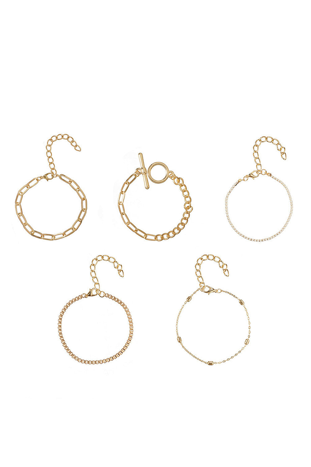 Gold Rhinestone Geometric 5-pcs Bracelet Set