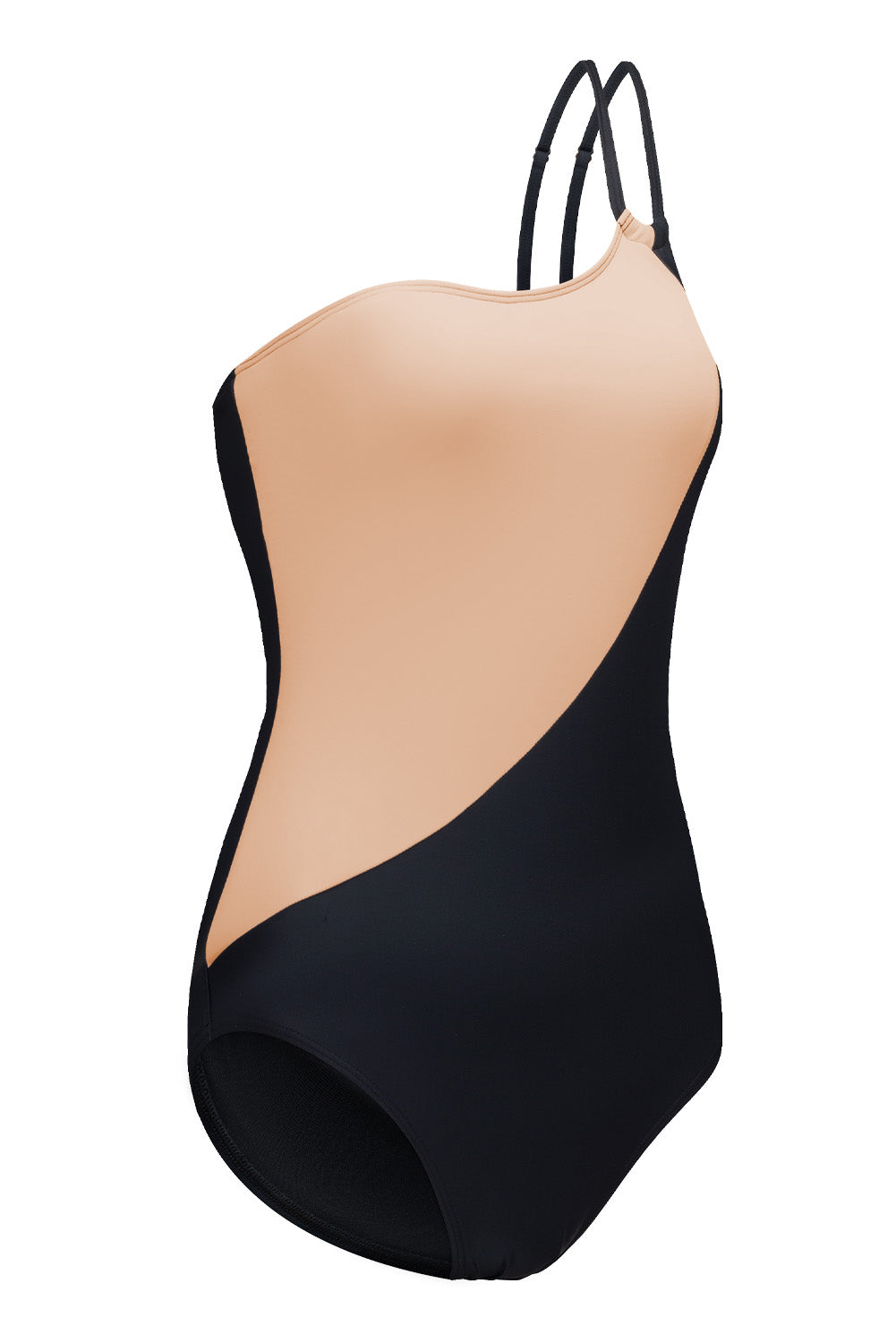 Black Double Straps One Shoulder Color Block Teddy Swimsuit