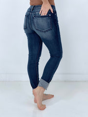 Judy Blue "Olivia" Mid-Rise Long Inseam Pin Tack Skinny Jeans