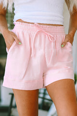 Pink Drawstring Waist Pocketed Lounge Shorts