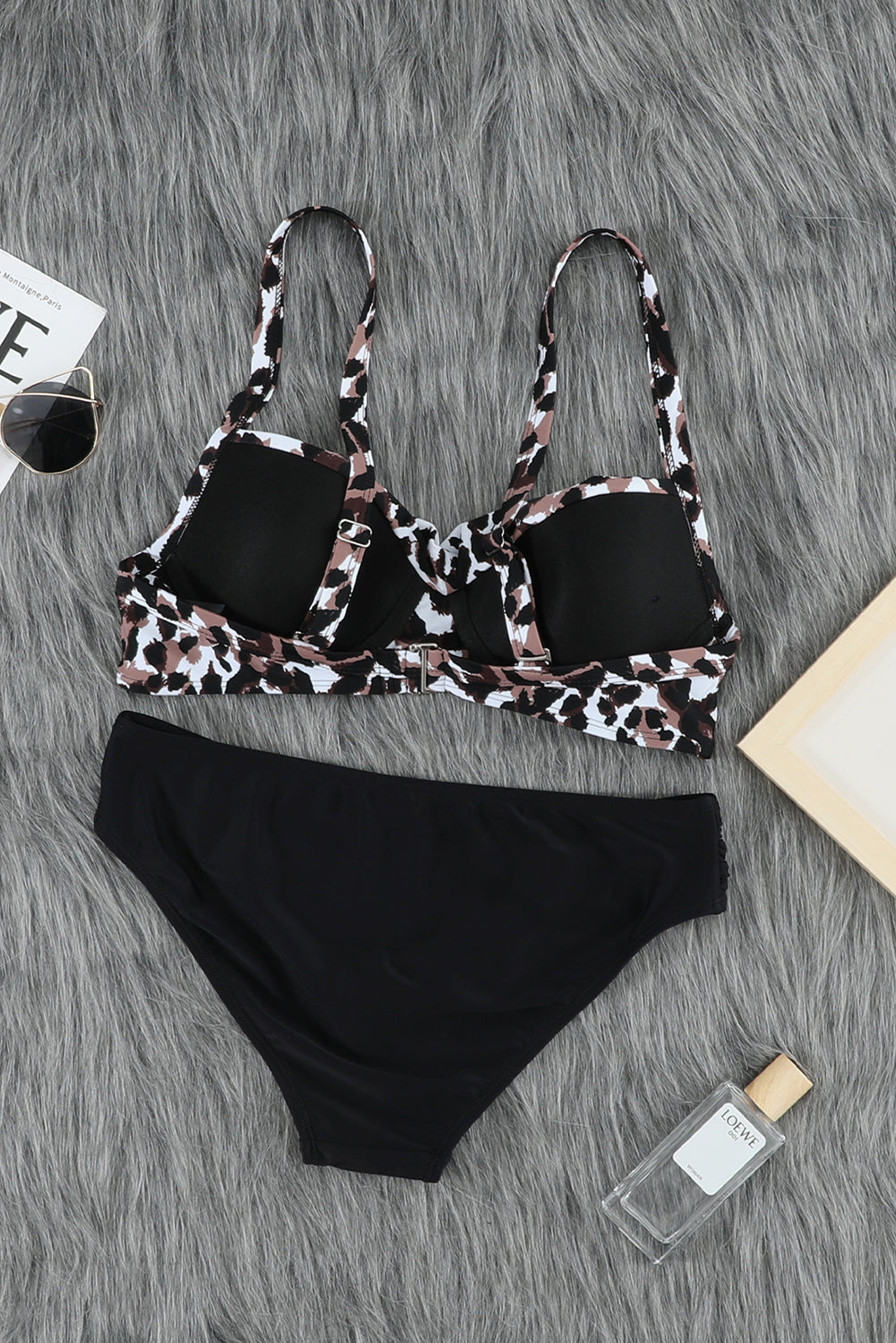 Black Twisted Bust Leopard Bikini Set
