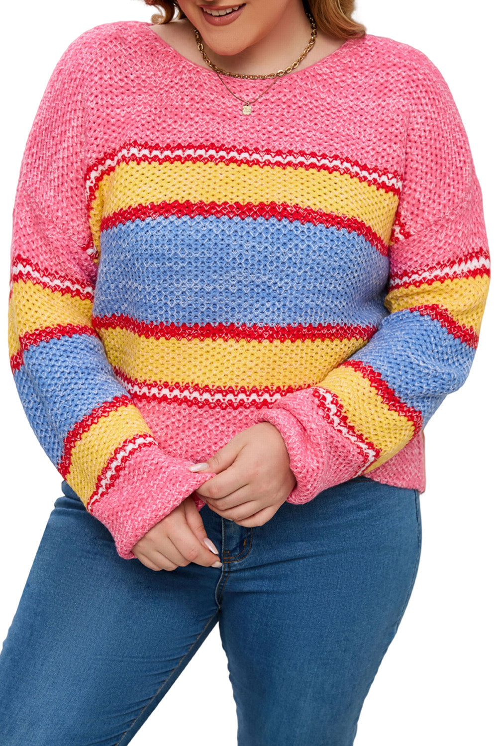 Pink Plus Size Stripe Oversized Sweater