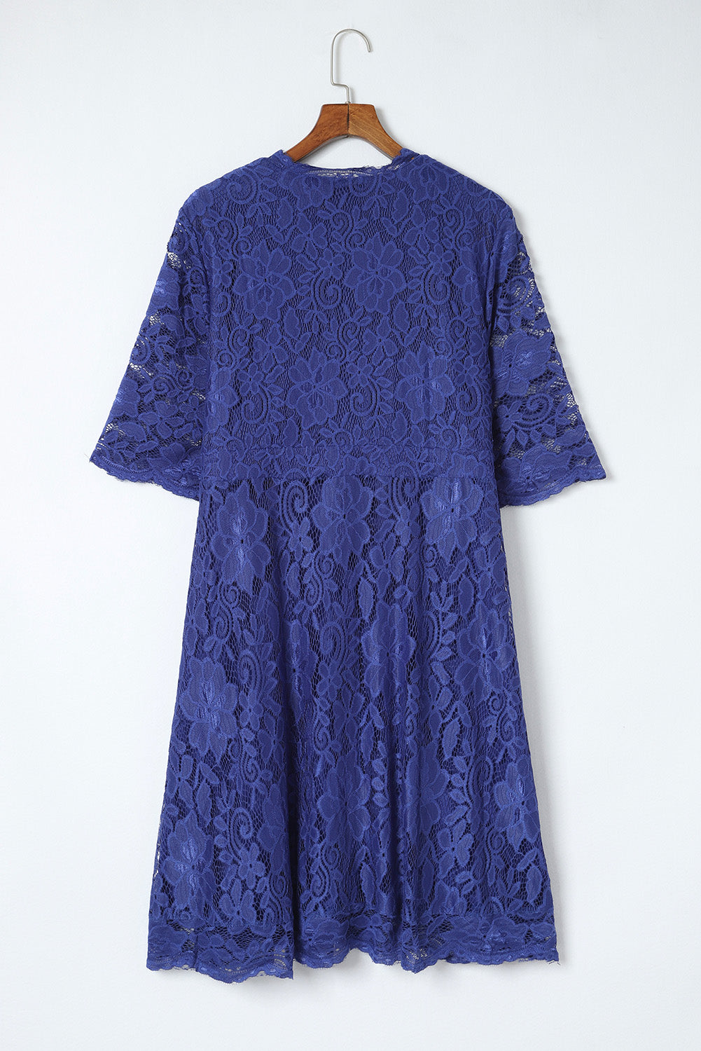 Blue Plus Size Half Sleeve Lined Lace Midi Dress