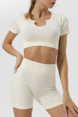 White Ribbed Short Sleeve Cropped Active Top