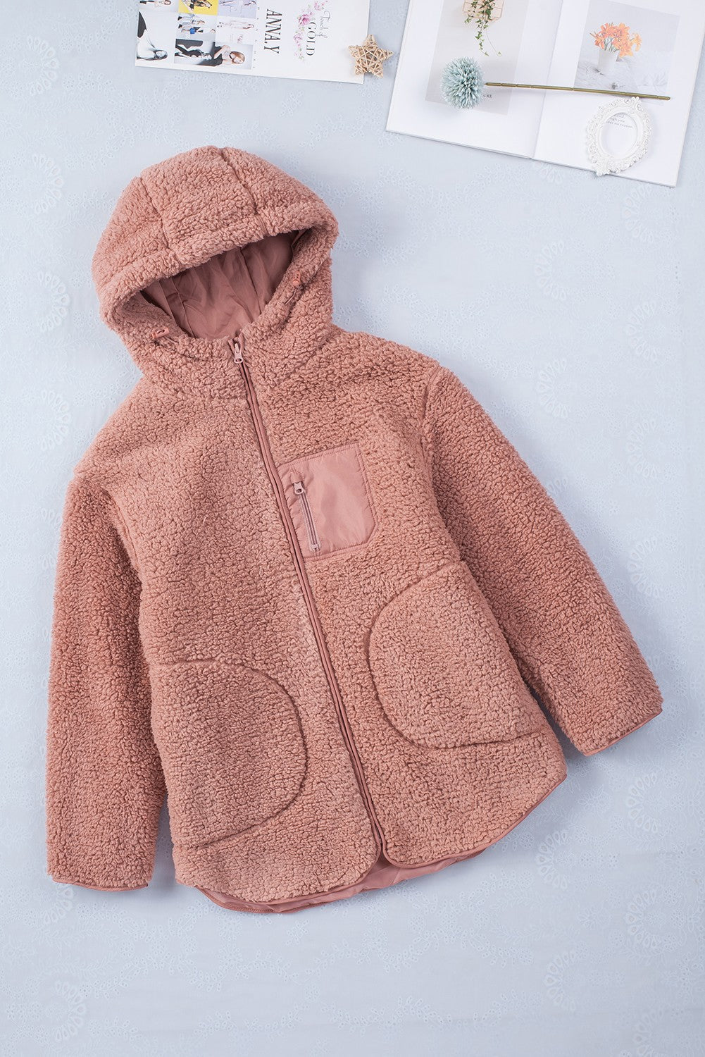 Pink Sherpa Zip Hooded Teddy Jacket