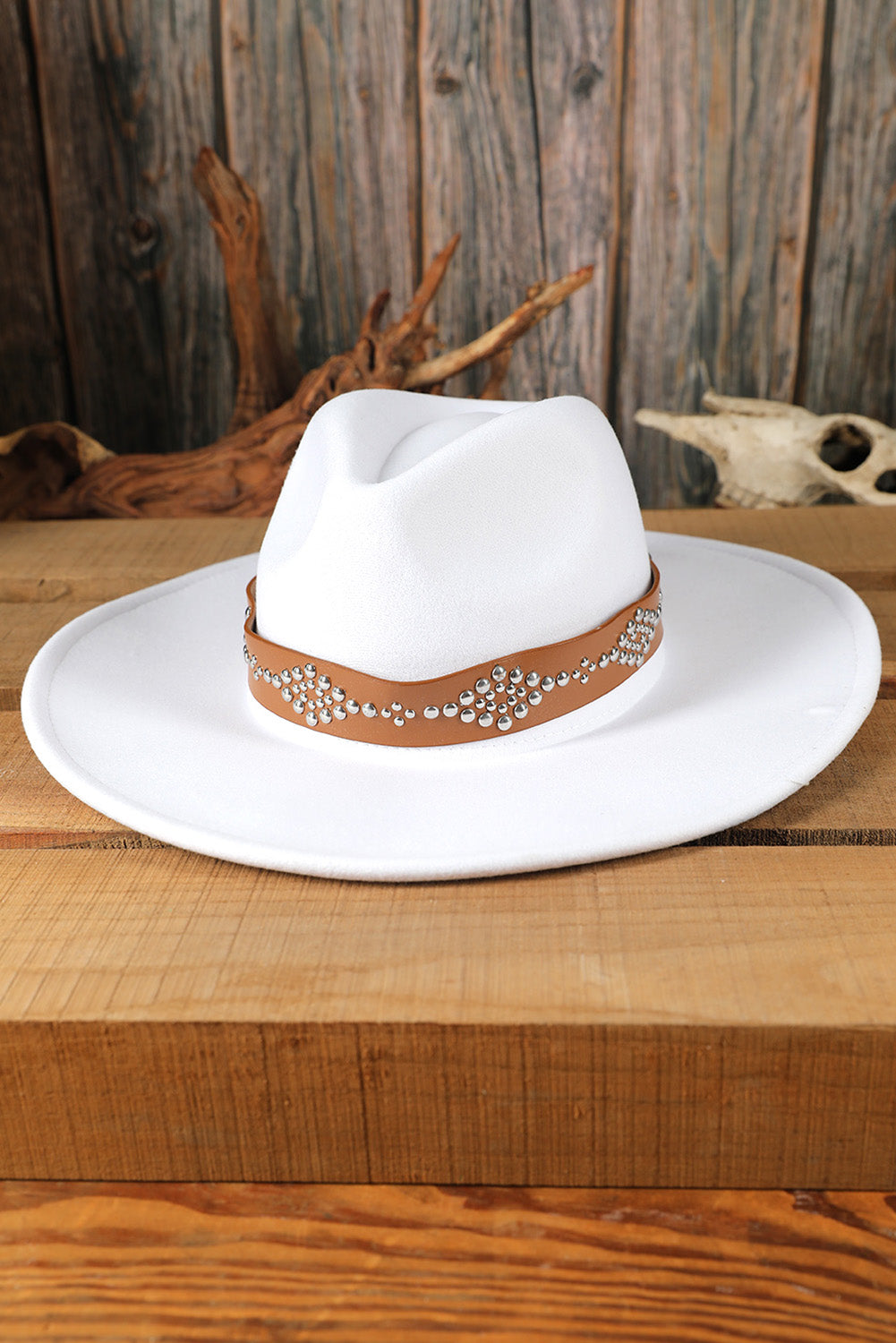 White Studded Wide Brim Panama Hat