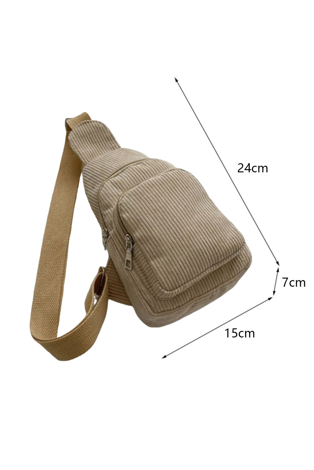 Khaki Double Zip Pocket Corduroy Shoulder Bag